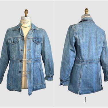 ORANGE TAB Vintage 70s Levis Chore Jacket | 1970s Levi Strauss Denim Safari Style | Boho Hippie Heritage Brand, Made in USA | Sz Mens Medium 