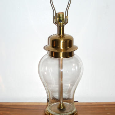 Vintage Frederick Cooper Brass and Glass Ginger Jar Table Lamp w/ Original Label &amp; Finial ~ Very Good Condition ~ 28&amp;quot; tall ~ Hollywood 