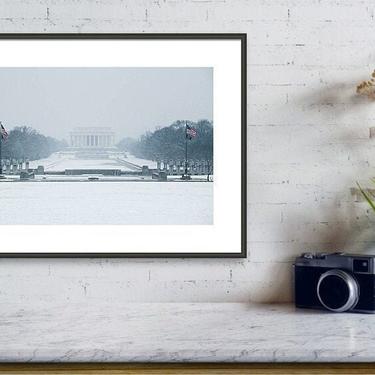 Panoramic Washington DC Photo, Washington DC Snow Print, Lincoln Memorial Print, World War II Memorial, Winter Washington Cityscape Wall Art 