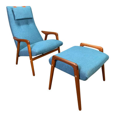 Vintage Scandinavian Mid Century Modern Teak Lounge Chair and Ottoman by Rastad and Relling 
