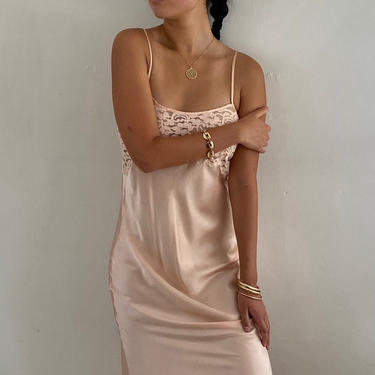 90s silk charmeuse maxi slip dress / vintage blush pink liquid silk with lace Victoria’s Secret Gold maxi slip dress | S 