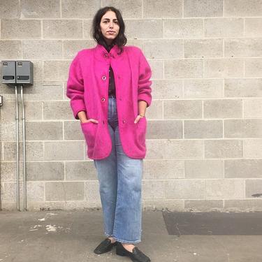 Vintage Jacket Retro 1980s Nicole Miller + Size 8 + Bubblegum Pink + Mohair + Wool + Lightweight + Cold Weather + Designer Coat 