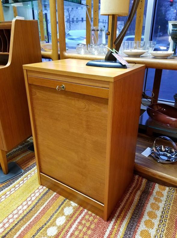 Danish Modern teak filing cabinet with tambour door