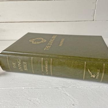 Vintage 1970's Green Living Bible // Rustic, Farmhouse Green Bible // Green Religious Decor, Books, Vintage Green Bible // Perfect Gift 