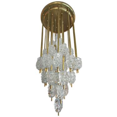 Barovier Diamant Brass and Textured Murano Glass Chandelier