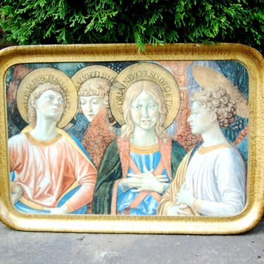 Italian Florentine Angel / Angelic Picturesque Serving Tray, Made in Italy ~ Beautiful Italian Florentine with Angles Serving Tray 