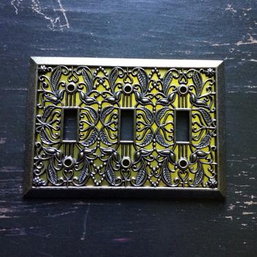 Vintage Brass Triple Light Switch Plate Cover with Filigreed Lace Design by TheCommunityForklift