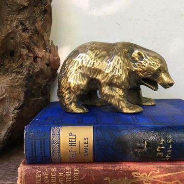 Vintage Solid Brass Bear, Black Bear Figure, Woodland Animals, Made In Taiwan 