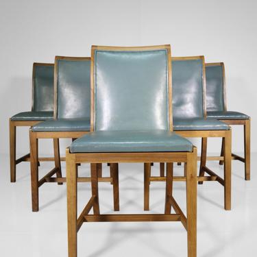Set of (6) Heals Walnut &amp; Leather Dining Chairs