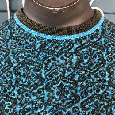 Vintage 60s Knit Blouse in Iconic Blue/Green Print M 