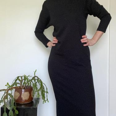 vintage black turtleneck dress / black maxi dress / size small 