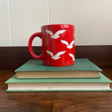 Vintage Waechtersbach Ceramic Seagull Birds Mug Coffee Cup, Made in West Germany, Orange Coral Pattern, MCM Kitchen Home 