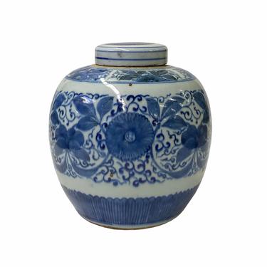 Oriental Hand-paint Flower Graphic Blue White Porcelain Ginger Jar ws1704E 