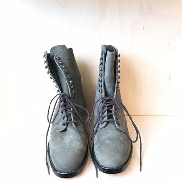 grey lace up nubuck leather boot | combat boot | ankle boot / size 7 - 7.5 
