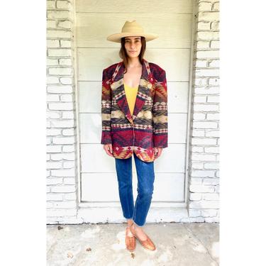 West Texas Wool Blazer Jacket // vintage dress boho hippie blouse 80s 90s southwestern southwest blanket // O/S 