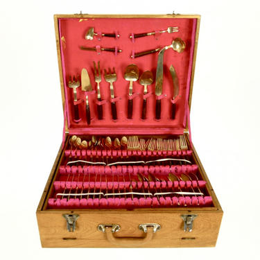 144 piece Brass and Rosewood Flatware