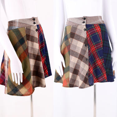 90s Antique Boutique Pieced Plaid Mini Skirt L / vintage 1990s plaid flannel grunge Clueless mini skirt sz L 