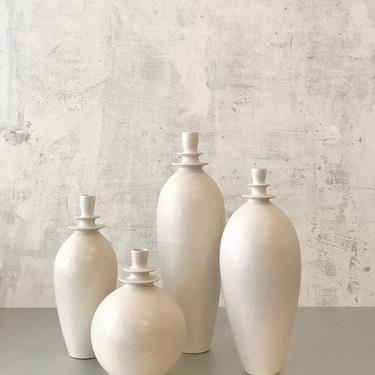 SHIPS NOW- Seconds Sale- set of 4 large double flanged white matte ceramic vases by Sara Paloma Pottery 
