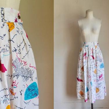 Vintage 1980s does 50s Cafe Novelty Print Skirt / XS 