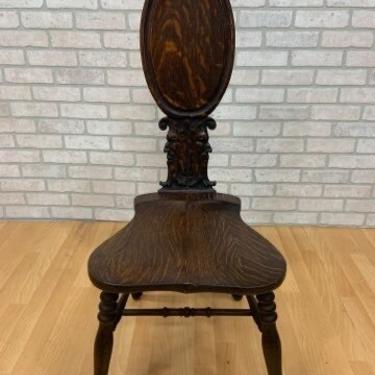 Antique 19th Century Hand Carved Solid Oak German Hall/Tavern Chair