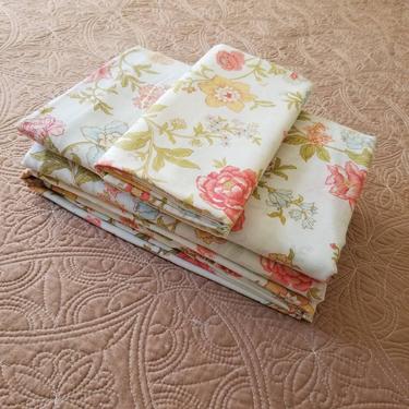 Vintage Floral Sheet Set for Twin Bed / Flowery Chintz Sheets / Retro Print Standard Twin Size / One Pillow Case Fitted Sheet Flat Sheet 
