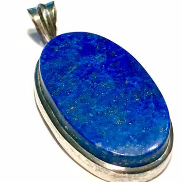 Vintage Lapis Lazuli Sterling Pendant 925 Silver Healing Crystal Jewelry Blue Stone 