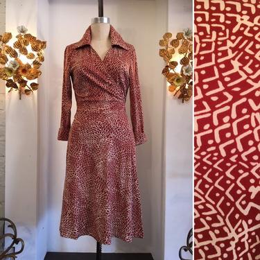 Vintage wrap dress, 1970s rust dress, tie waist dress, disco dress, size medium, 70s wrap dress, just mort dress 