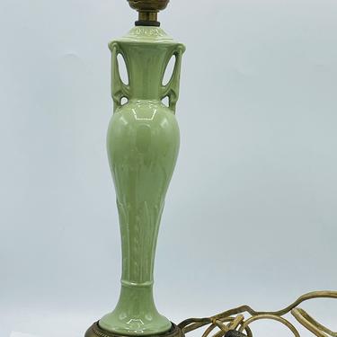 Vintage Sage Green Ceramic table lamp with Brass Foot Base- 12&amp;quot; Chip Free- Works Great 