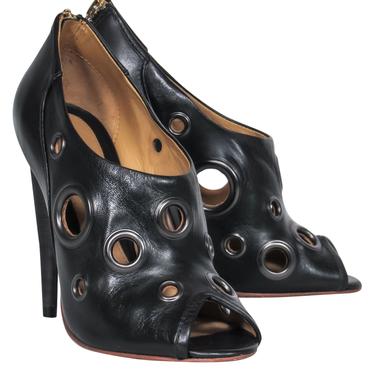 L.A.M.B. - Black Leather Peep Toe Heels w/ Grommets Sz 6