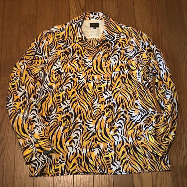 GROOVIN HIGH 1950s Style Vintage Tiger/Leopard Animal Print Rayon Long Sleeve Shirt- Size XXXL 