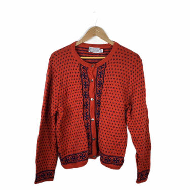 Vintage Red Pendleton Wool Nordic Cardigan Sweater, Large 