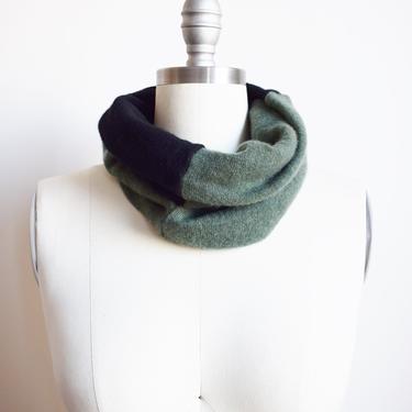Upcycled Cashmere Neck Warmer | Patchwork Black +Green | Pure 100% Cashmere Knit Reworked Neck Buff | Gaiter | Handsewn 