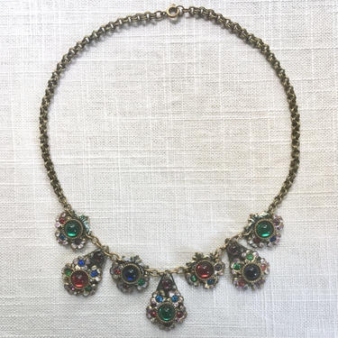 1930s Rhinestone and Brass Necklace 