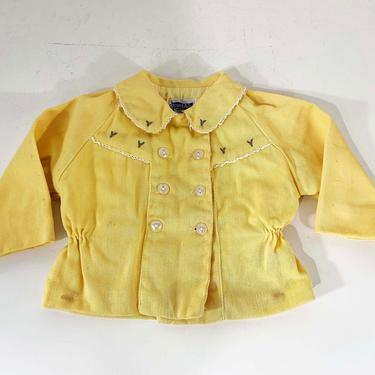Vintage Young Fair Togs Yellow Jacket Baby Boy Shirt White Long Sleeve 1980s USA Collared Tee Kids Toddler Childrens Shirt 