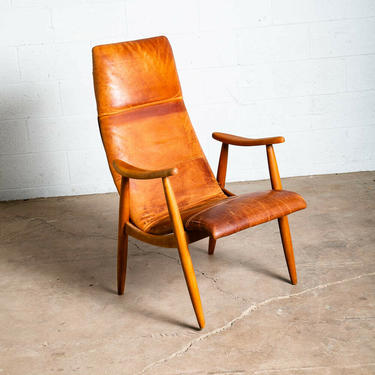 Mid Century Danish Modern Lounge Chair Cognac Tan Leather Denmark Beech Armchair