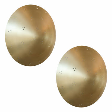 Pair of Custom Perforated Metal Brass Conical / Convex Sconces
