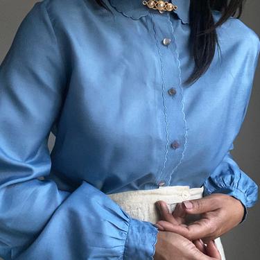vintage embroidered escalloped favorite button down peter pan collar puffed sleeve blouse 