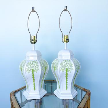 Pair of Palm Tree Ginger Jar Lamps