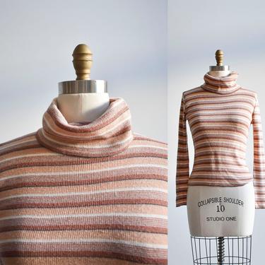 1970s Knit Striped Cowl Neck Sweater 