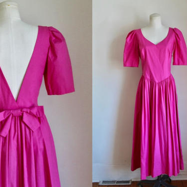 Vintage 1980s Laura Ashley Pink Puff Sleeve Dress / M 