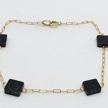 14K Fancy Link Bracelet with Black Wood Squares 