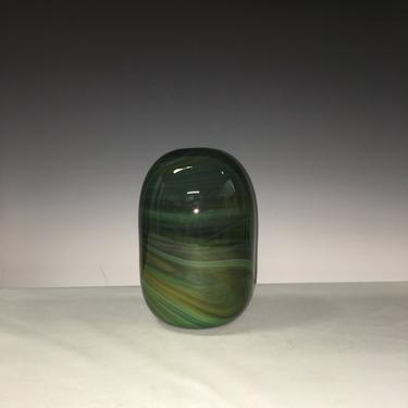 Vintage Sally Worcester Studio Art Glass Vase Deep Swirl Hand Blown MCM Signed 