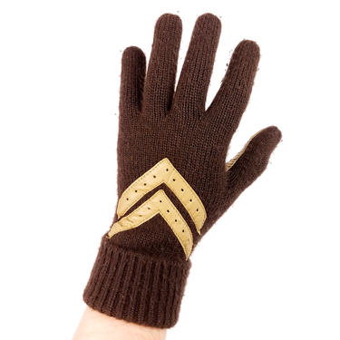 70s Knit Leather Driving Gloves for Women, Vintage Driving Gloves Brown Tan Leather Palms 