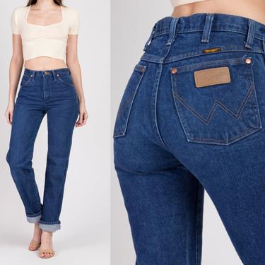 Vintage Wrangler High Waist Jeans - Small | 90s Dark Wash Denim Straight Leg Tall Mom Jeans 
