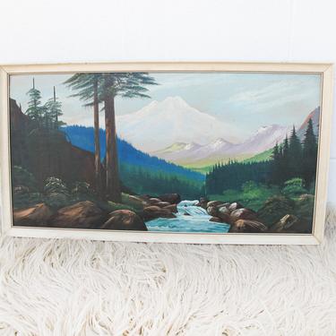 Stunning Mountain Oil Painting with Original Vintage Wood Frame Signed by Al Hansen 