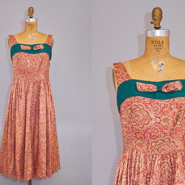40s  Paisley Print Rayon Full Skirt Dress 