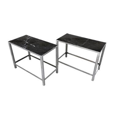 Custom-Made Marble &amp; Steel End Tables - a Pair