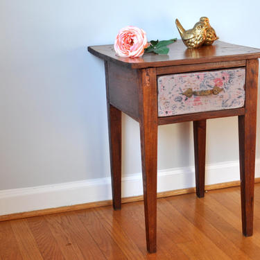 Antique End Table with Floral Detail 