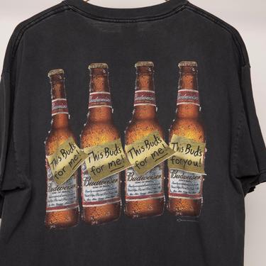 vintage BUD &amp;quot;This One's For Me&amp;quot; BLACK short sleeve t-shirt color block BUDWEISER vintage 1990s y2k black and silver y2k shirt -- size xl 