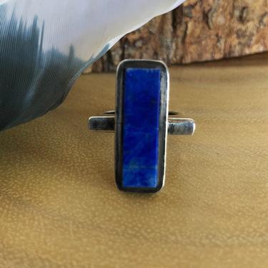 TRUE BLUE Modernist Minimal Rectangle Stone Ring | Size 6.5 
